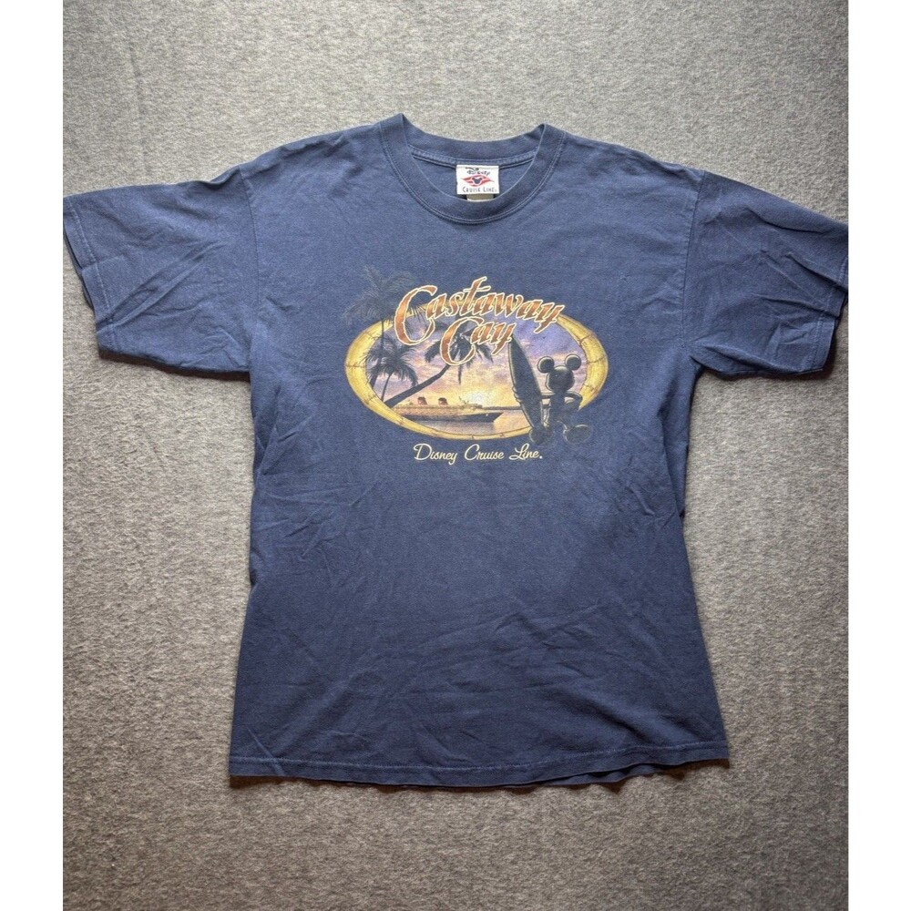 Vtg  DISNEY CRUISE Line Shirt Castaway Cay Mickey Mouse Graphic Blue Sz L 2005